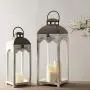 Glitzhome Mondern Farmhouse Wood Metal Lanterns Decorative Candle Lanterns Set of 2, White (No Glass) Glitzhome Mondern Farmhouse Wood Metal Lanterns Decorative Candle Lanterns Set of 2, White (No Glass)