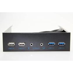 UCEC 5.25 Inch Metal Front Panel USB Hub - with 2X USB 3.0 Ports & 2X USB 2.0 Ports & 1x HD Audio Port for Computer Case