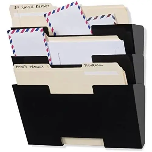Wallniture Lisbon Wall File Holder Organizer for Office Organization and Storage, 3-Tier Mail and Magazine Holder Metal Black Wallniture Lisbon Wall File Holder Organizer for Office Organization and Storage, 3-Tier Mail and Magazine Holder Metal Black