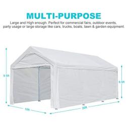 ADVANCE OUTDOOR 20x10 ft Heavy Duty Carport Car Canopy Garage Shelter Boat Party Tent Shed with Removable Sidewalls and Doors, White