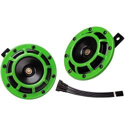 FARBIN Eletric Car Horn Super tone 12V High Tone/Low Tone Metal Twin Horn Kit with Protective Grill (green)