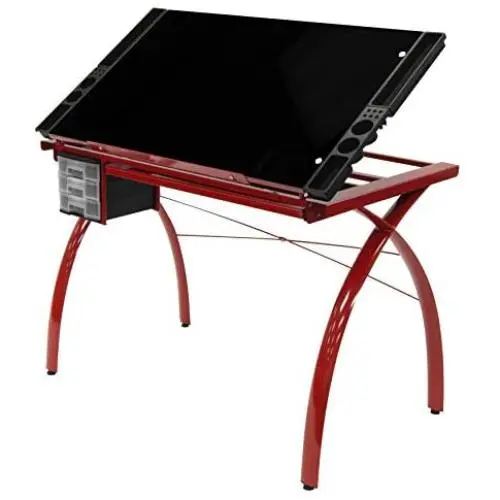 Futura Crafting, Drafting, Drawing Table with Adjustable Top, Red and Black Glass Futura Crafting, Drafting, Drawing Table with Adjustable Top, Red and Black Glass