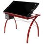 Futura Crafting, Drafting, Drawing Table with Adjustable Top, Red and Black Glass