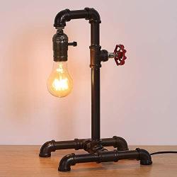 HAITRAL Retro Table Lamp, Industrial Steam Punk Lamp, Loft Style Rustic Bronze Metal Lighting, Pipe Desk Lamp for Bedside, Living Room, Office, Café, Store, Pub with Red Valve (Bulb Not Included)