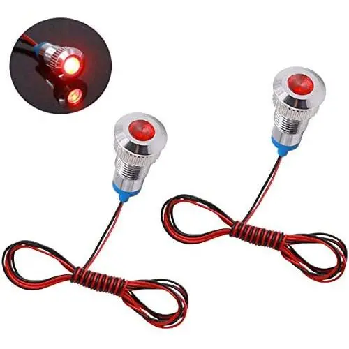 smseace 2PCS Red DC/AC12V-24V Energy Saving 5/16‘’ Indicator Light Mounting Hole 8mm with 1M Cable Length Metal Waterproof LED Indicator Light DQ-8-R-1M
