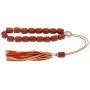 Brown Lava Stones (Long Beads), Handmade Greek Worry Beads or Komboloi with Alpaca Metal Parts on Pure Silk Cord & Tassel, Length 35cm (13.8)