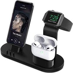 OLEBR Charging Stand 3 in 1 Compatible with AirPods, iWatch Series 6/SE/5/4/3/2/1,Phone 12/12 Pro/ 12 Pro Max/11/11 Pro/11 Pro Max/Xs/X Max/XR/X/8/8Plus/7/7 Plus /6S /6S Plus-Black