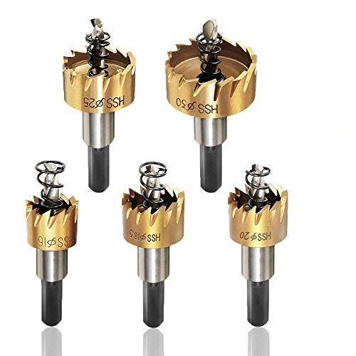 Rocaris 5 Pack High Speed Steel HSS Drill Bit Hole Saw Set Stainless Steel Metal Alloy Kit 16mm/18mm/20mm/25mm/30mm- Pack of 5
