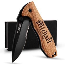 Valentines Day Gifts for Him, Engraved Pocket Knives For Men | 20 Fonts | Personalized Oak Wood Pocket Knife, Gifts for Men, Boyfriend, Custom Fishing Hunting Knives, Gift for Husband