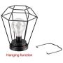 JHY DESIGN Diamond Metal Cage Table Lamp Battery Powered,Cordless Lamp with LED Edsion Style Bulb for Weddings,Parties,Patio,Events for Indoors/Outdoors and More (Hanging Hook Included)