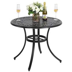 Nuu Garden 36 Inch Patio Table with Umbrella Hole, Outdoor Round Cast Aluminum Bistro Table - Black/Dark Bronze