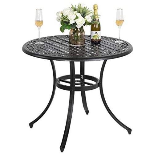 Nuu Garden 36 Inch Patio Table with Umbrella Hole, Outdoor Round Cast Aluminum Bistro Table - Black/Dark Bronze