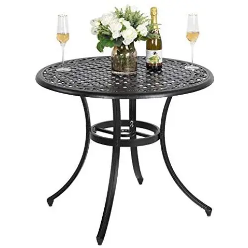 Nuu Garden 36 Inch Patio Table with Umbrella Hole, Outdoor Round Cast Aluminum Bistro Table - Black/Dark Bronze Nuu Garden 36 Inch Patio Table with Umbrella Hole, Outdoor Round Cast Aluminum Bistro Table - Black/Dark Bronze