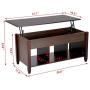 YAHEETECH Lift Top Coffee Table with Hidden Storage Compartment & Shelf, Lift Tabletop Dining Table for Living Room, 19.2-24.6in H