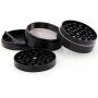 DCOU New Design Premium Zinc Alloy Herb Grinder 2.2 Inches 4 Piece Metal Grinder with Pollen Catcher with Carved Flower (Black)
