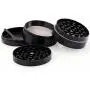 DCOU New Design Premium Zinc Alloy Herb Grinder 2.2 Inches 4 Piece Metal Grinder with Pollen Catcher with Carved Flower (Black)