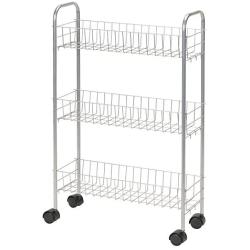 Household Essentials 7011 Slim Line 3-Tier Metal Storage Cart | Satin Silver