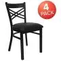 Flash Furniture 4 Pack HERCULES Series Black X Back Metal Restaurant Chair - Black Vinyl Seat