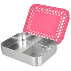 LunchBots Large Trio Stainless Steel Lunch Container -Three Section Design for Sandwich and Two Sides - Metal Bento Lunch Box for Kids or Adults - Eco-Friendly - Stainless Lid - Pink Dots