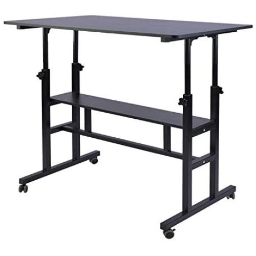 AIZ Mobile Standing Desk, Adjustable Computer Desk Rolling Laptop Cart on Wheels Home Office Computer Workstation, Portable Laptop Stand Tall Table for Standing or Sitting, Black 31.5'' x 19.7''