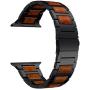 LDFAS Compatible for Apple Watch Band 44mm 42mm, Natural Wood Red Sandalwood Stainless Steel Metal Strap for iWatch Bands Compatible for Apple Watch SE, Apple Watch Series 6/5/4/3, Black