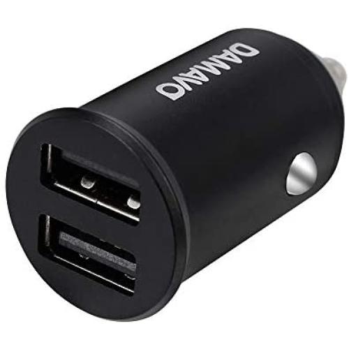 Car Charger, DAMAVO Mini 4.8 A Metal Dual USB Car Charger, Power Drive 2 Alloy Flush Fit Car Adapter with Blue LED 2 Port Charging Compatible with iPhone XR/Xs/Max/X, iPad Pro/Mini, Galaxy, LG (1 PCS)