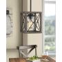 Zeyu 1-Light Farmhouse Pendant Light, Vintage Cage Hanging Light with Clear Glass Shade in Wood and Black Finish, 011-1 WF/BK