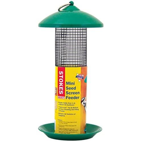 Stokes Select Mini Mesh Screen Bird Feeder with Metal Roof, Green, 1.2 lb Seed Capacity