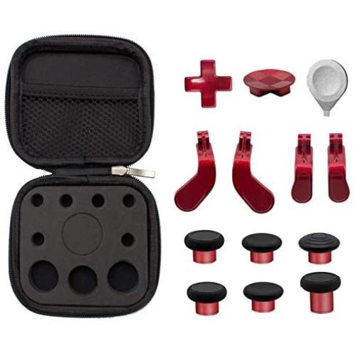 Metal Plating Thumbsticks, 2 D-Pads Kits, 4 Paddles Hair Trigger Buttons (Mini & Medium) Replacement for Elite Series 2 Controller - (Plating Red)