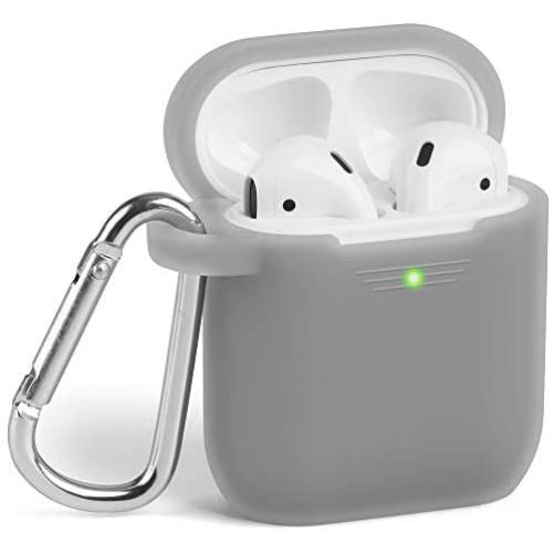 GMYLE AirPod Case, Silicone Protective Cover Skins with Keychain for Airpods Earbuds Wireless Charging Case, Accessories Set Compatible with Apple AirPods 2 & 1, Ash Grey [Front LED Visible]
