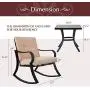 SUNCROWN Outdoor 3-Piece Rocking Chairs Bistro Set, Black Steel Patio Furniture with Brown Thickened Cushion and Glass-Top Coffee Table