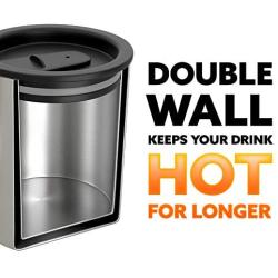 Stainless Steel Coffee Mug with Lid, Set of 2 – 14 oz Premium Double Wall Insulated Travel Cup, Metal Mug with Handle – Shatterproof, BPA Free, Dishwasher Safe, Tea, Beer