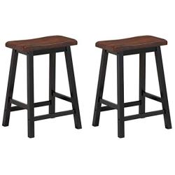 COSTWAY Saddle Seat Stools, Wood Vintage Counter Height Chairs, Modern Backless Design Indoor Furniture for Kitchen Dining Pub and Bistro, Set of 2 (24'' H Brown)