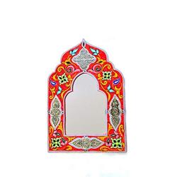 Mirror for Wall Decor Hand Painted with Silver Metal Parts 14,7 Inch on 10 Inch Hanging Wall Decor Handmade Moroccan Mirrors Decorative Mirrors for Wall Home Decor Clearance Berber Design