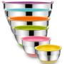Mixing Bowls with Airtight Lids, 6 piece Stainless Steel Metal Bowls by Umite Chef, Colorful Non-Slip Bottoms Size 7, 3.5, 2.5, 2.0,1.5, 1QT, Great for Mixing & Serving