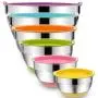 Mixing Bowls with Airtight Lids, 6 piece Stainless Steel Metal Bowls by Umite Chef, Colorful Non-Slip Bottoms Size 7, 3.5, 2.5, 2.0,1.5, 1QT, Great for Mixing & Serving