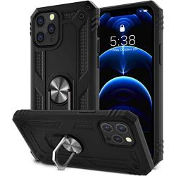 SALITOG Compatible with iPhone 12 Pro Max Case, Military-Grade Shockproof Drop Protection Cover with Metal Rotating Kickstand for 6.7inch - Black