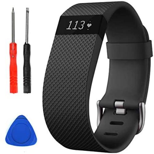 Sophili Bands Compatible for Charge Hr, Silicone Replacement Small Large with Metal Buckle Fitness Wristband Strap for Fitbit Charge HR / HR1(Black/S)