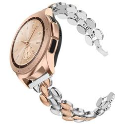 TOTOUTHS Compatible with Samsung Galaxy 42mm/Galaxy Watch 3 41mm Band Women Bracelet Replacement for Galaxy Active 2 40mm 44mm/Gear S2 Classic/Gear Sport Metal Strap Wristband 20mm (Rose Gold+Silver)