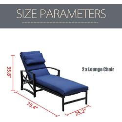 LOKATSE HOME Outdoor Patio Chaise Lounge Chair with Adjustable Backrest and Arms Metal Lounger Furniture All Weather, Blue