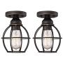 Gruenlich Semi Flush Mount Ceiling Light Fixture for Outdoor and Indoor, One E26 Medium Base 60W Max, Metal Housing and Metal Cage, Bulb not Included, 2-Pack (Oil Rubbed Bronze Finish)
