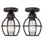 Gruenlich Semi Flush Mount Ceiling Light Fixture for Outdoor and Indoor, One E26 Medium Base 60W Max, Metal Housing and Metal Cage, Bulb not Included, 2-Pack (Oil Rubbed Bronze Finish)