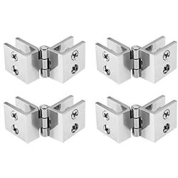 WEIJ Bilateral 180 Degree Glass Door Cupboard Showcase Cabinet Clamp Glass Hinge Replacement Parts, Pack of 4