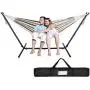 SUPER DEAL Portable 2-Person Brazilian Hammock with 9FT Metal Stand - Weather Resistant Double Hammock and Stand - Carrying Case Included, 450LBS Capacity, 6 Optional Hook Positions