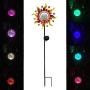 Unido Solar Powered Metal Sunray Garden Stake with Color Changing LED Light and Mosaic Glass Crackle Ball