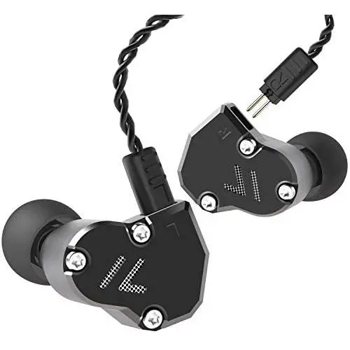 RevoNext QT2S in Ear Monitor Headphones, Triple Driver 2DD+1BA Balanced Armature with Dynamic Metal Shell Noise-Isolating Deep Bass Wired Earbuds with Detachable Cables(Black no mic)
