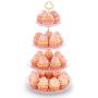 NWK 3/4-Tier Cupcake Stand with Crystal Clear Plates and Gold Metal Struts Dessert Tower Display Rack Serving Tray for Wedding Birthday Autumn Thanks Giving Baby Shower Party