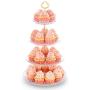 NWK 3/4-Tier Cupcake Stand with Crystal Clear Plates and Gold Metal Struts Dessert Tower Display Rack Serving Tray for Wedding Birthday Autumn Thanks Giving Baby Shower Party