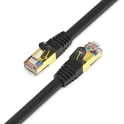 Tera Grand - 3FT - Premium CAT7 Double Shielded 10 Gigabit 600MHz Ethernet Patch Cable for Modem Router LAN Network, Gold Plated Shielded RJ45 Connectors, Faster Than CAT6a CAT6 CAT5e, Black