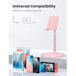 Cell Phone Stand,Angle Height Adjustable LISEN Cell Phone Stand for Desk,Thick Case Friendly Phone Holder Stand for Desk, Compatible with All Mobile Phones-Pink